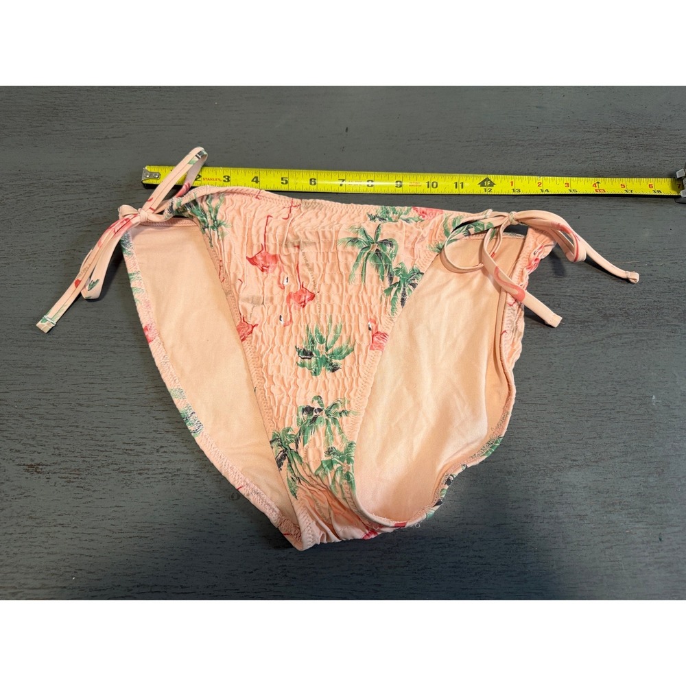 Old Navy Flamingo Palm Tree Smocked Side Tie Bikini Bottom Peach Pink Green S
